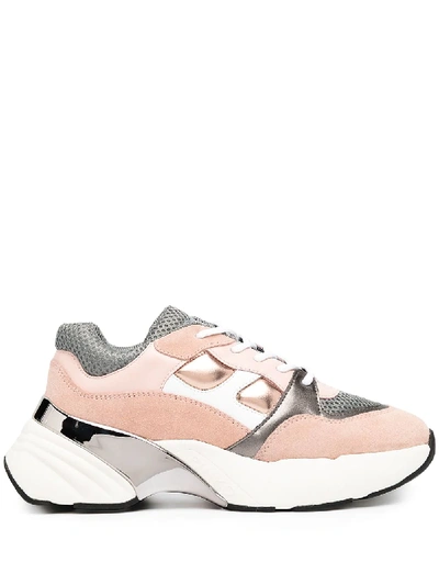 Pinko Two-tone Lace-up Trainers In White,grey,pink