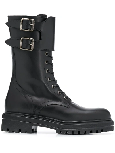 Paul Warmer Double-buckle Military Boots In Black