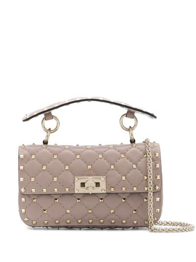 Valentino Garavani Neutral Rockstud Spike Small Leather Shoulder Bag In Multicolor