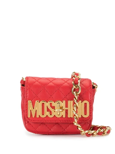Pre-owned Moschino 2015 Lettering Logo Quilted Crossbody Bag In Red
