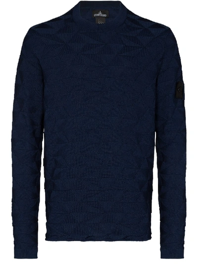 Stone Island Shadow Project Geometric Knit Cotton Sweater In Blue