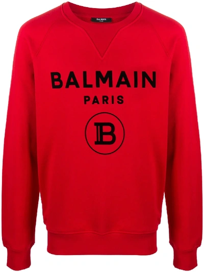 Balmain Logo Print Sweatshirt In Red