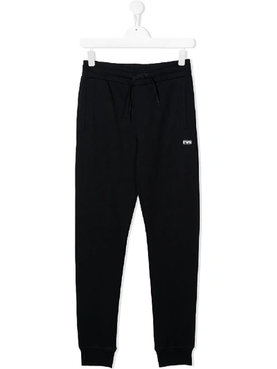 Emporio Armani Teen Logo Patch Track Pants In Blue