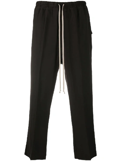 Rick Owens Drawstring Waist Pleat Detail Cropped Trousers In Black