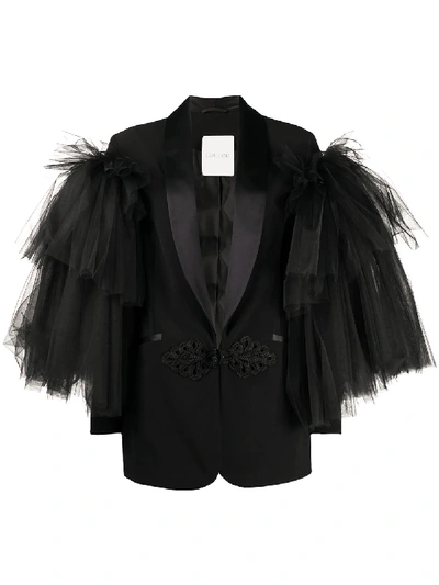 Loulou Contarsting Sleeves Fitted Blazer In Black