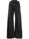 Maison Margiela Black Jeans With Wide Leg And Four-stitch Moniker Logo In Denim Woman In Black
