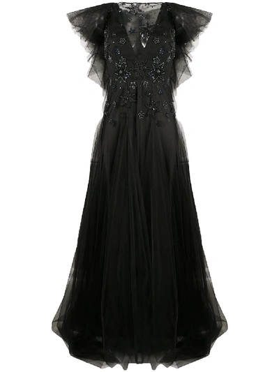 Parlor Embellished Star Tulle Gown In Black