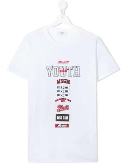 Msgm Teen Logo-print Cotton T-shirt In White