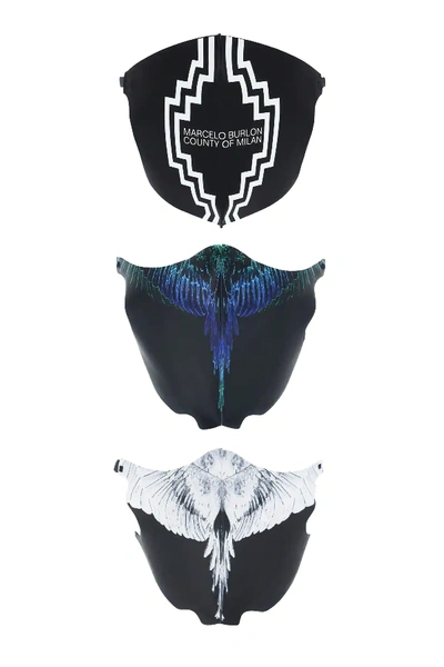 Marcelo Burlon County Of Milan Set Of 3 Printed Masks In Black