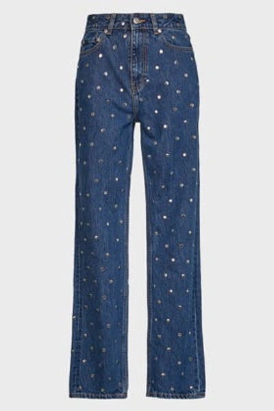 Ganni Stud-detailed High-waist Jeans In Blue