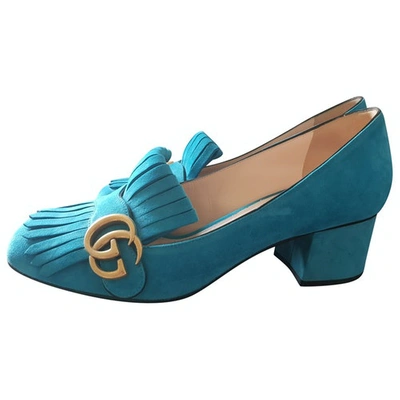 Pre-owned Gucci Marmont Blue Suede Heels