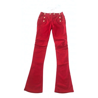 Pre-owned Balmain Red Cotton - Elasthane Jeans