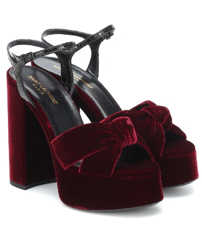 Saint Laurent Bianca Snake-effect Leather-trimmed Knotted Velvet Platform Sandals In Red
