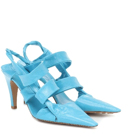 Bottega Veneta Bv 90mm Crinkled-leather Slingback Pumps In Blue