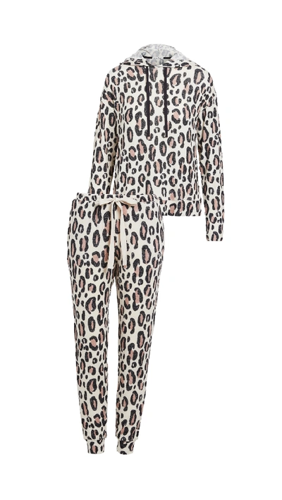 Emerson Road Wonderluxe Hoodie And Jogger Pajama Set In Mohair Leopard