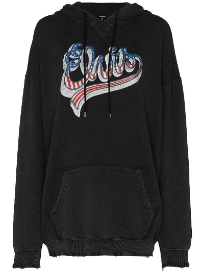 R13 Printed French Cotton-blend Terry Hoodie In Black