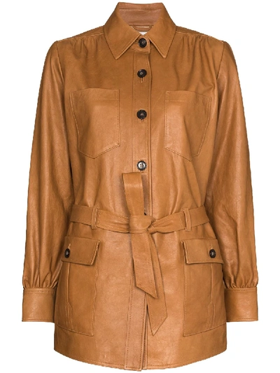 Frame Safari Belted Leather Jacket In Brown