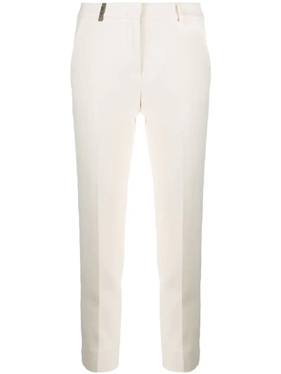 Peserico Side-stripe Cropped Trousers In Neutrals