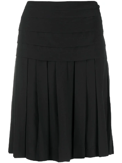 Pre-owned Chanel 2006 High-waisted Pleated Skirt In Black