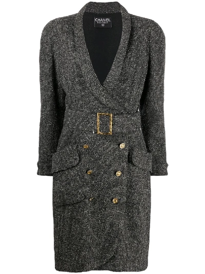 Pre-owned Chanel 1980s Double-breasted Coat In Grey