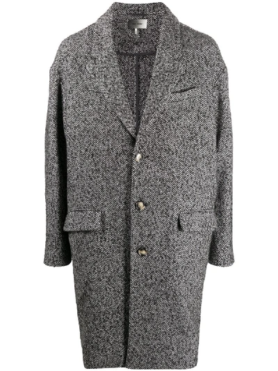 Isabel Marant Single-breasted Herringbone Coat In Black