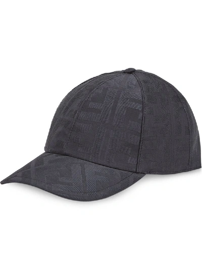 Fendi Leather-trimmed Logo-jacquard Mesh Baseball Cap In Black