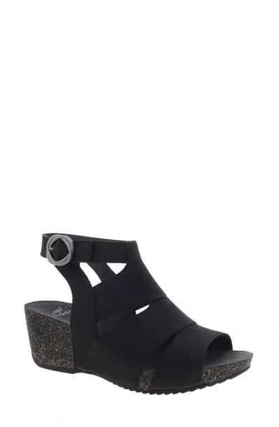 Dansko Sera Wedge Sandal In Black Nubuck Leather