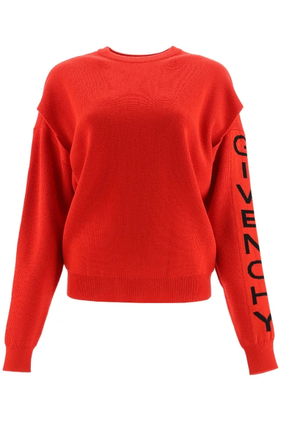 Givenchy Micro Ribbed Sweater With Logo In Red,black