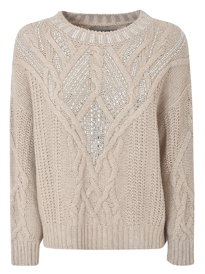 Ermanno Scervino Bead Embellished Knit Sweater In Cream