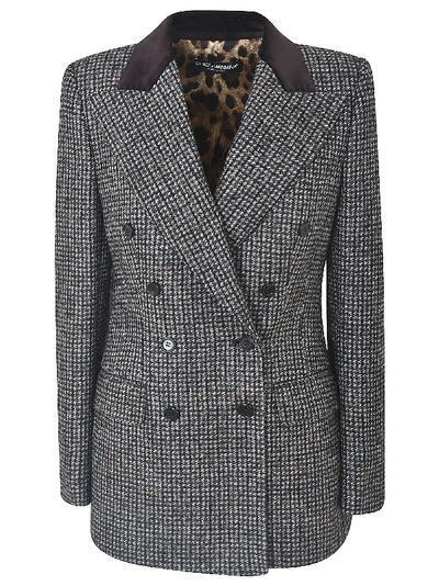 Dolce & Gabbana Checked Double-breasted Blazer In Grey