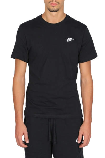 Nike Sportswear Club Embroidered Logo Solid Color Round Neck Short Sleeve Black