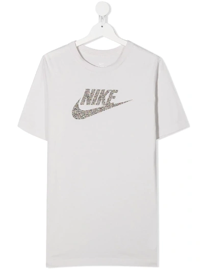 Nike Teen Speckled-logo Cotton T-shirt In 灰色