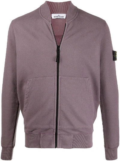 Stone Island Long-sleeved Ribbed Knit Bomber Jacket In Purple