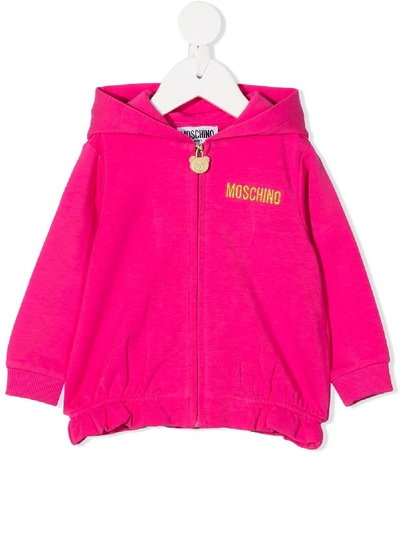 Moschino Babies' Zip Front Hoodie In Pink
