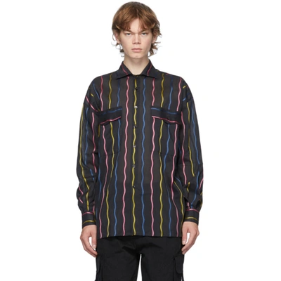 Moschino Light Cotton Shirt Wavy Stripes In Black
