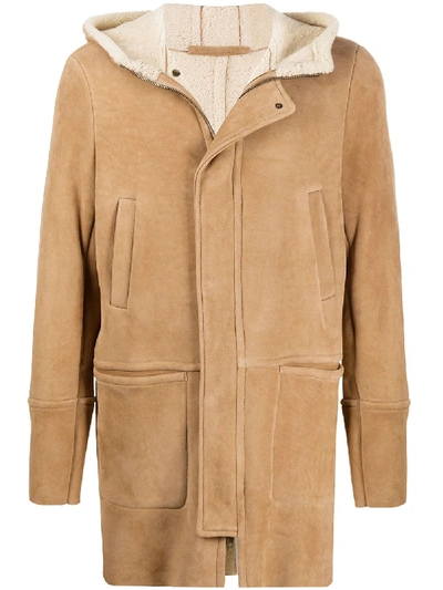 Santoro Hooded Suede Coat In Neutrals