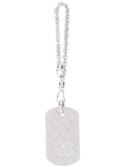Pre-owned Chanel Diamond-quilted Keyring In Silver