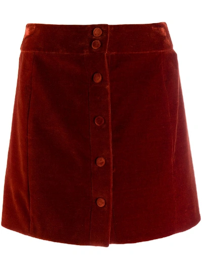 Saint Laurent Buttoned A-line Skirt In Brown