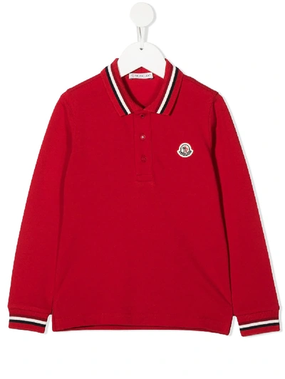 Moncler Kids' Long Sleeves Polo Shirt In Red