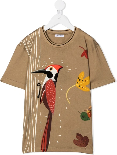 Dolce & Gabbana Kids' Bird Print T-shirt In Green