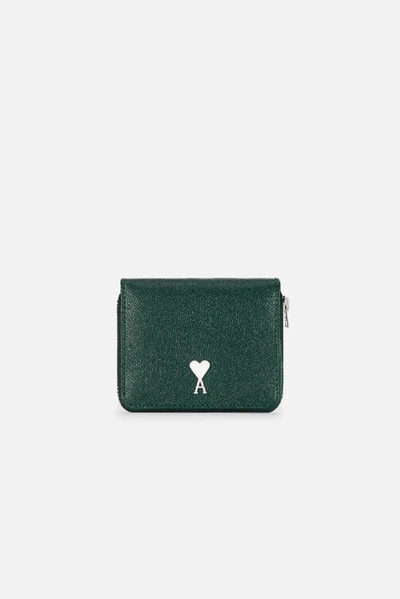 Ami Alexandre Mattiussi Compact Wallet Ami De Coeur Stud In Green