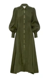 AJE OXIDIZED PLEATED LINEN-SILK SHIRT DRESS,818105