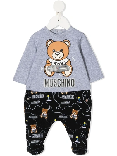 Moschino Babies' Logo印花对比设计睡衣套装 In Grey