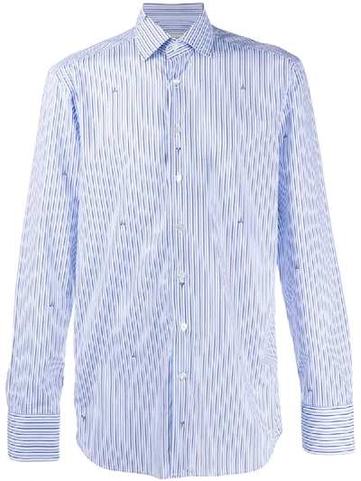 Etro Striped Ostrich-pattern Shirt In Blue