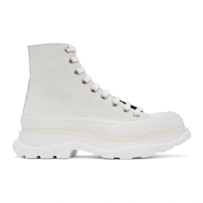 Alexander Mcqueen 灰白色 Tread Slick 绒面革厚底高帮运动鞋 In White