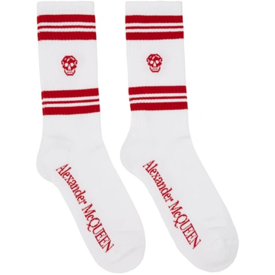 Alexander Mcqueen White & Red Stripe Skull Sport Socks In White
