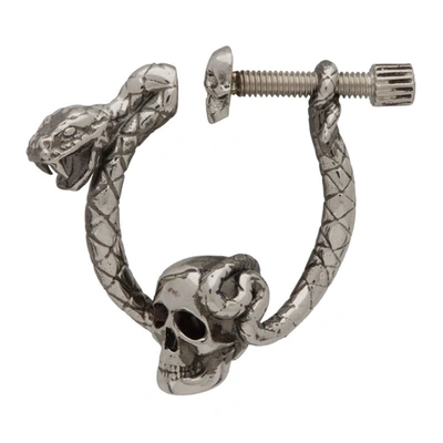 Alexander Mcqueen Silver Skull And Snake Earring In Antique Silver