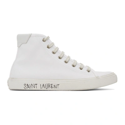 Saint Laurent Malibu Leather-trimmed Distressed Cotton-canvas High-top Trainers In White