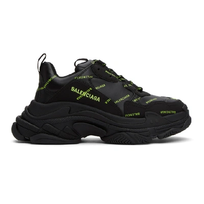 Balenciaga Men's Allover Logo Triple S Sneakers In Black