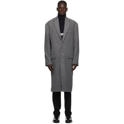Balenciaga Oversize Fit Wool Coat In Melange Grey In Black